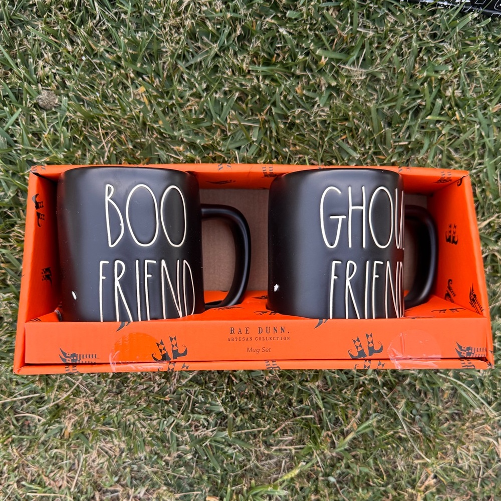 Rae Dunn BOO FRIEND and GHOUL FRIEND Mug Set Matte Black